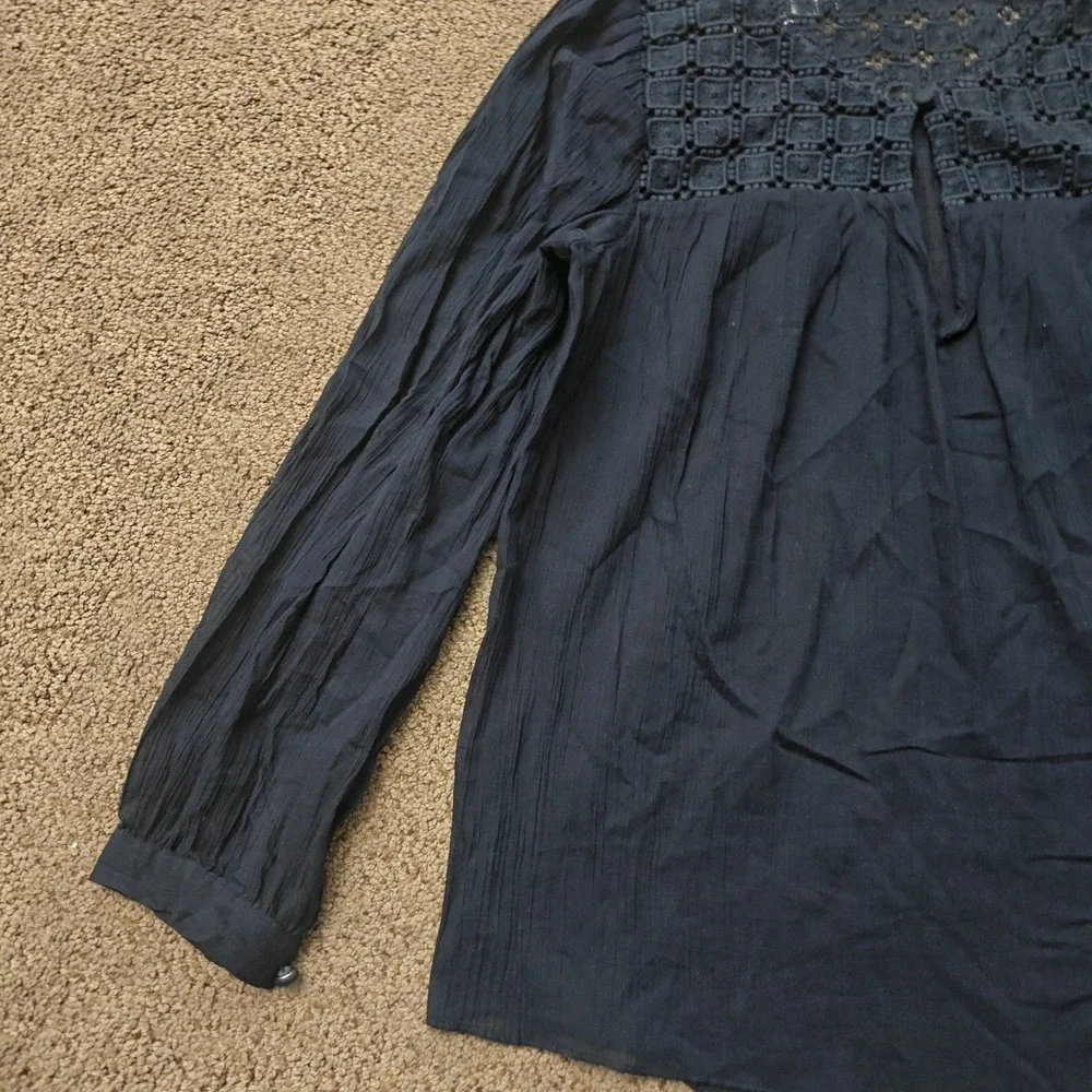 J.Crew Womens Navy Blue Crochet Lace Yoke Crinkle Gauze Cotton Blouse 00 NWT